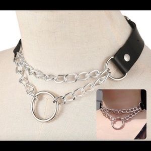 Dolls Kill Vegan Black Leather Silver Chain Choker